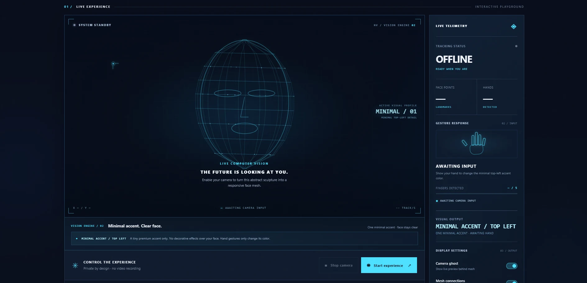 NV. FACE LAB Version 2.5 interface with Reality Rewired headline, navy and cyan holographic NV. visualization, and clean face tracking preview